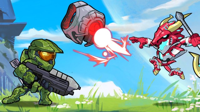 Master Chief fighting against a different Brawlhalla character.