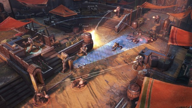 An image of a combat situation from Gears Tactics, with COG forces dealing with the enemy.