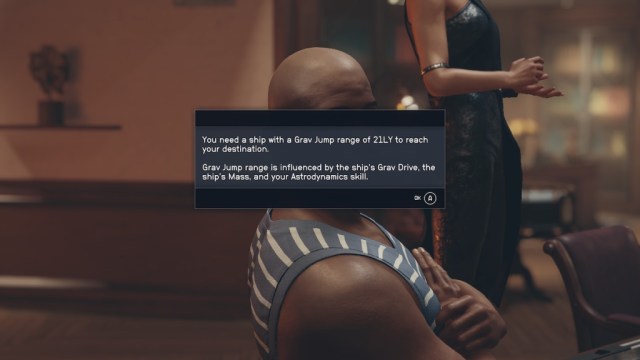 Grav Jump message in Starfield.