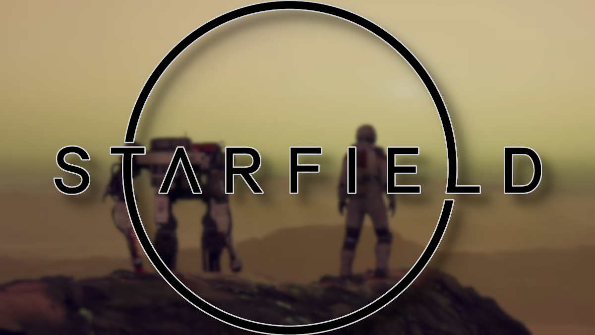 Starfield: the player and Vasco the robot stood on a dusty hill.