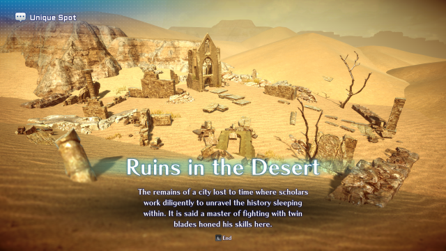 Руины в пустыне, уникальное место (22), доступное довольно рано, несмотря на местных монстров высокого уровня.  Это на Карте Мира под открытым небом