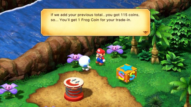 Getting Frog Coins from the Midas River minigame in Super Mario RPG