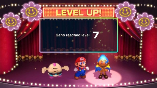 Level up screen in the Super Mario RPG remake