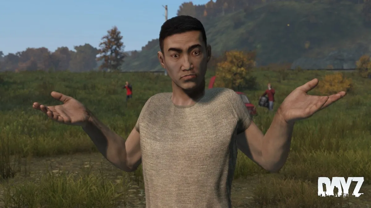 DayZ: a character shrugs their shoulders with uncertainty.