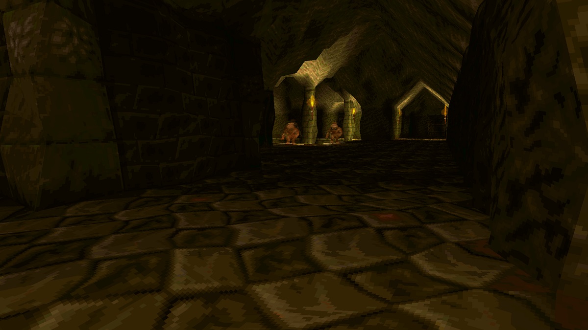 KeeperFX: a screenshot from Dungeon Keeper showing a first-person perspective.