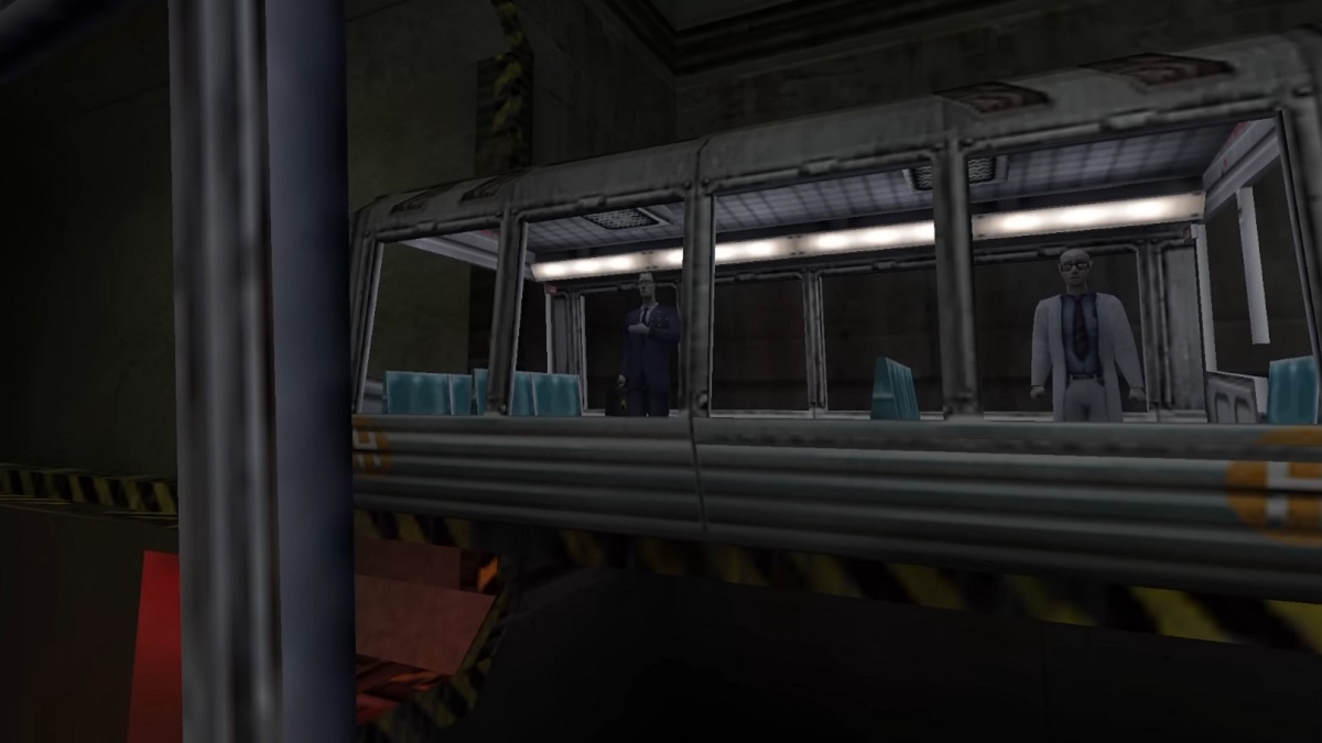 Half-Life: the opening monorail section showing the G-Man.