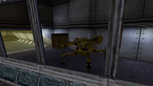Half-Life: Một robot lớn màu vàng mang một cái thùng trông nặng nề.