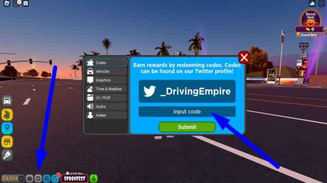 How to redeem codes in Driving Empire