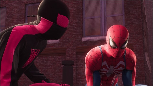 Miles Morales and Peter Parker in Spider-Man 2.