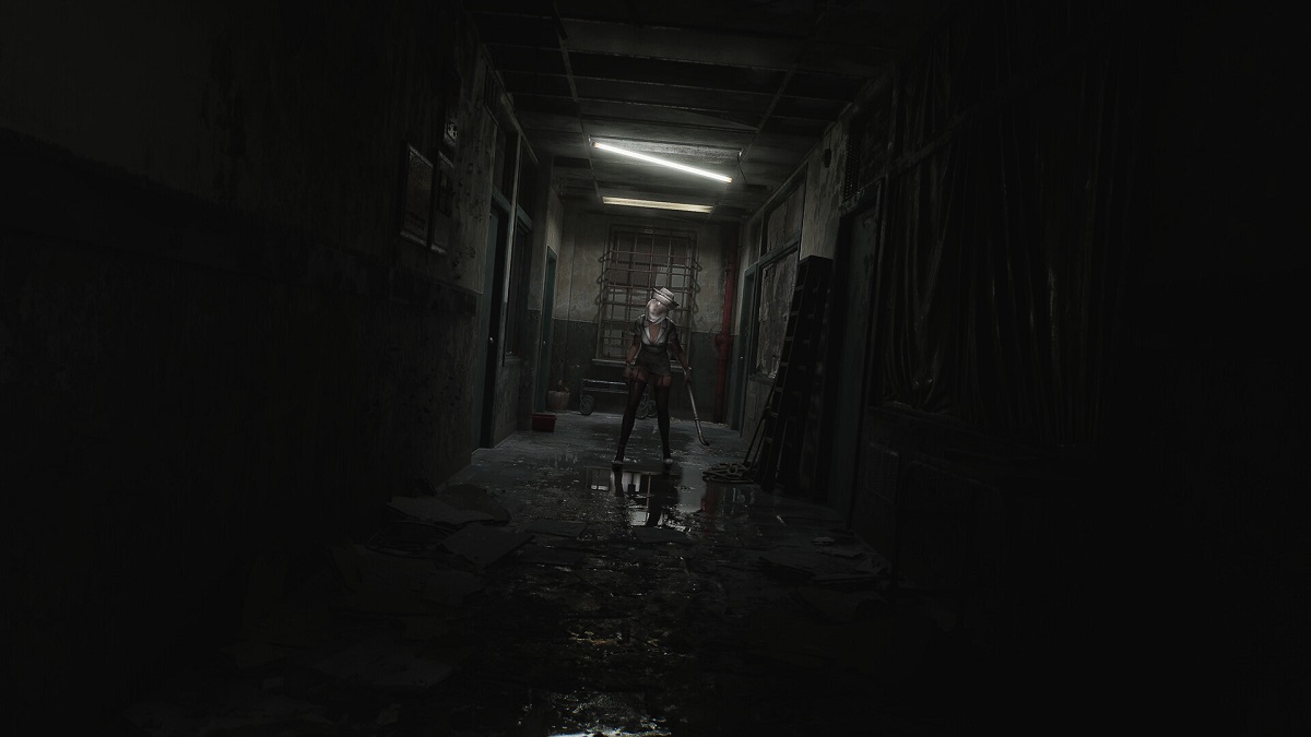 Silent Hill 2: a creepy nurse down the end of a dingy corridor.
