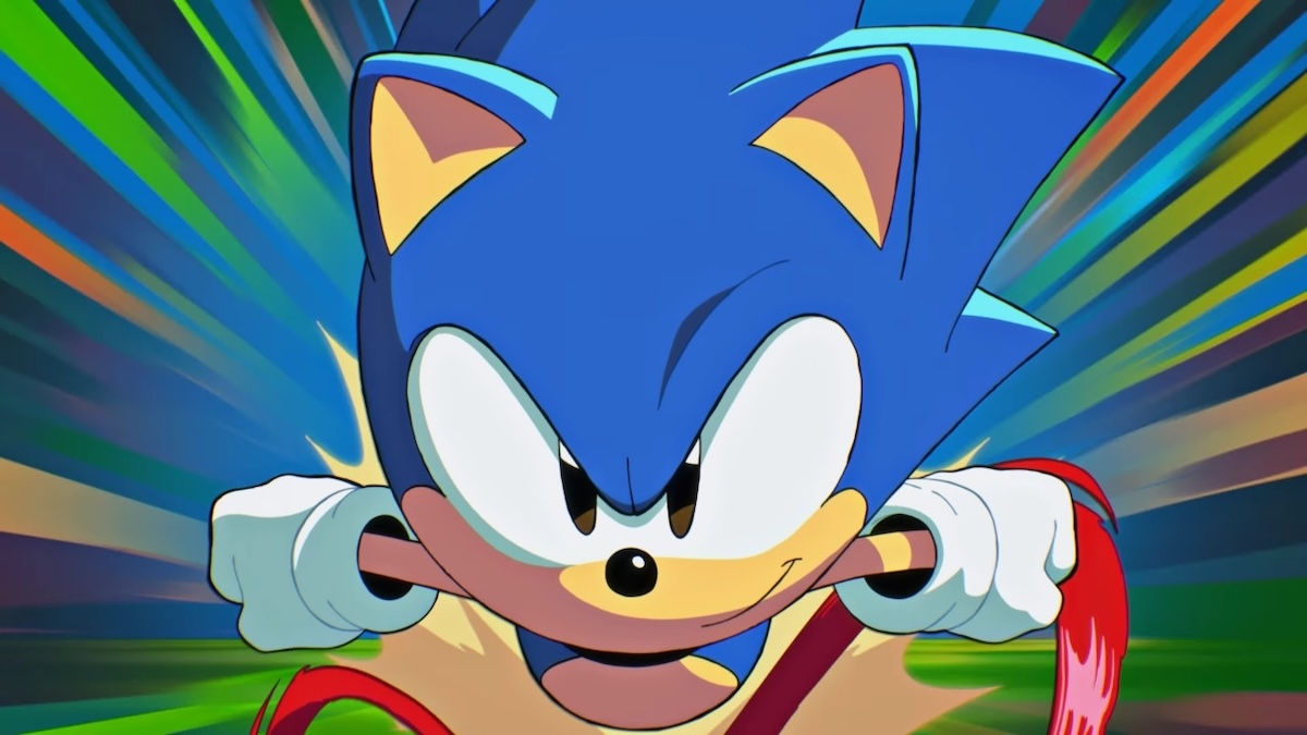 Trong Sonic Mania, Sonic nở một nụ cười tự mãn.