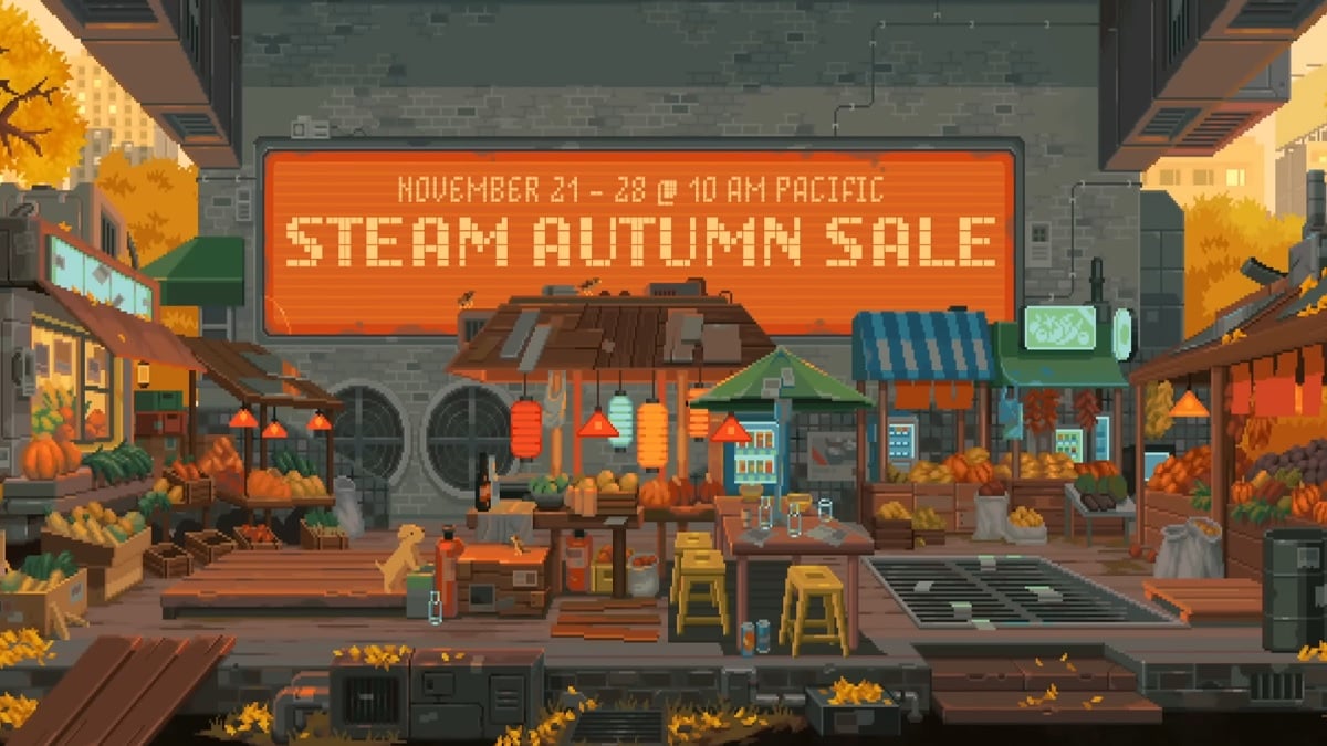 Steam: pixel art advertising the upcoming Autumn Sale.