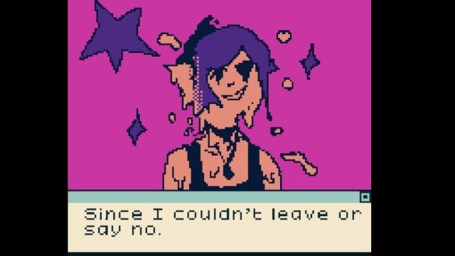 He F-cked the Girl Out of Me is a personal story of trauma, told in a Game Boy-like style visual novel experience