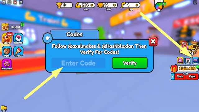 How to redeem codes in Strength Simulator