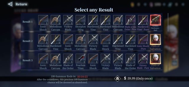 100-Summon Results in Devil May Cry Peak of Combat