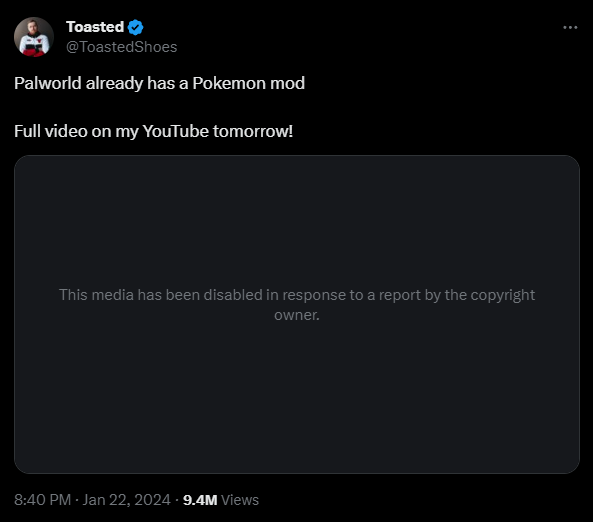 The Pokemon trailer was already taken down from Twitter by the copyright owner, Nintendo