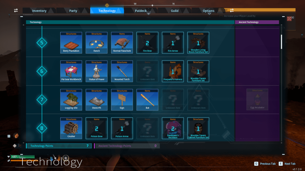 The technology ladder in Palworld