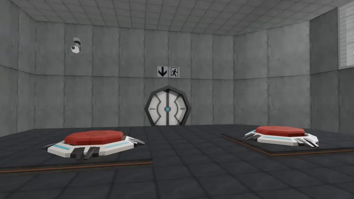 Eine Nintendo 64-Version von Portal mit zwei Tasten in einer Testkammer.