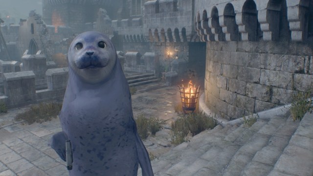 Resident Evil 4: a harbor seal on the stairs of the castle.