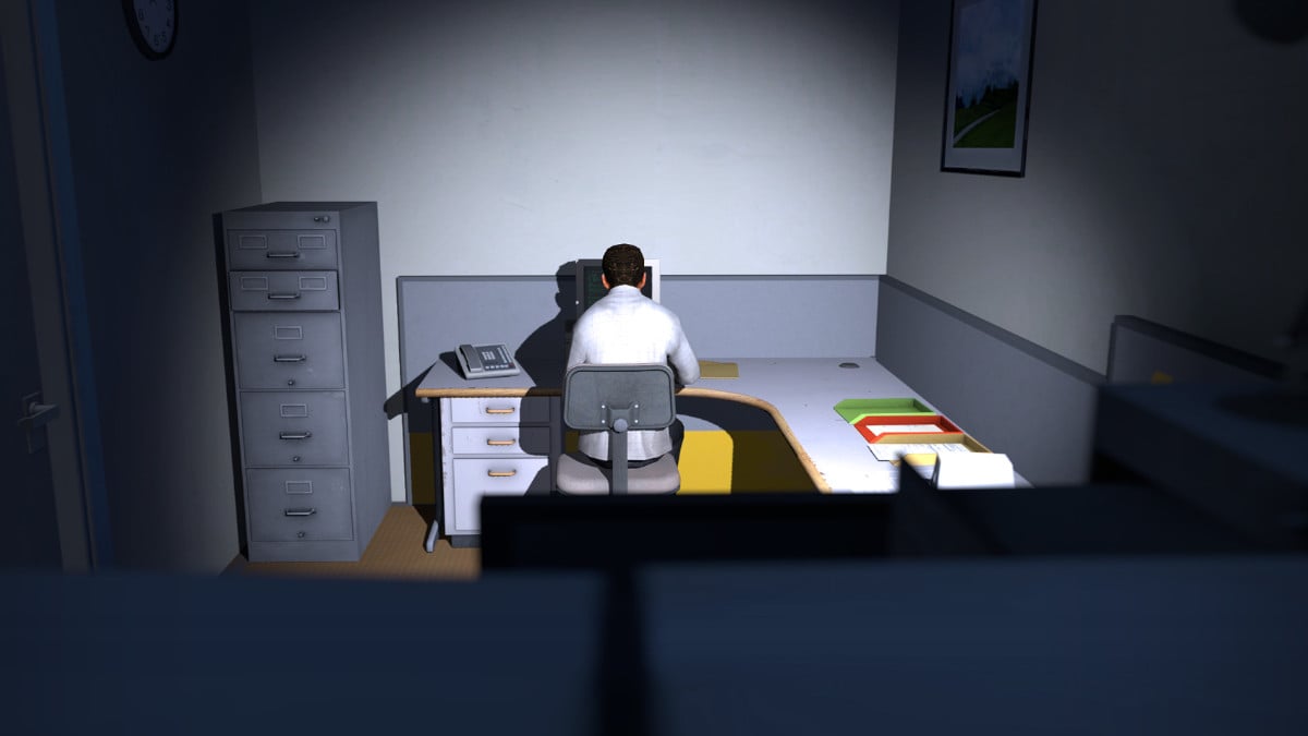 Stanley in his cubicle in The Stanley Parable.