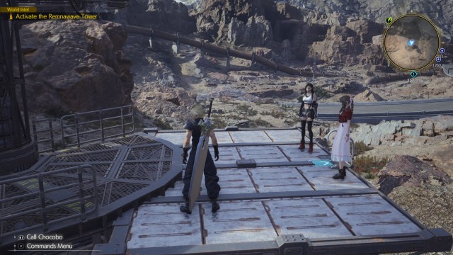 Cloud, Tifa, and Aerith standing around Activation Tower 5.