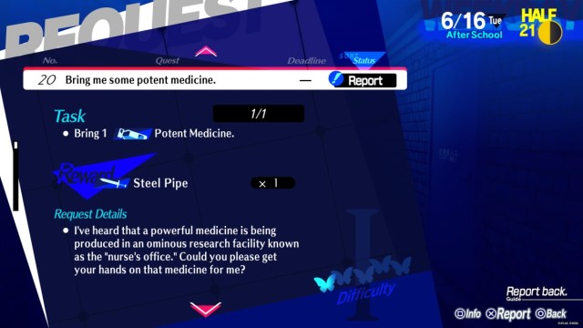 Request info for Potent Medicine in Persona 3 Reload, including item and base info.