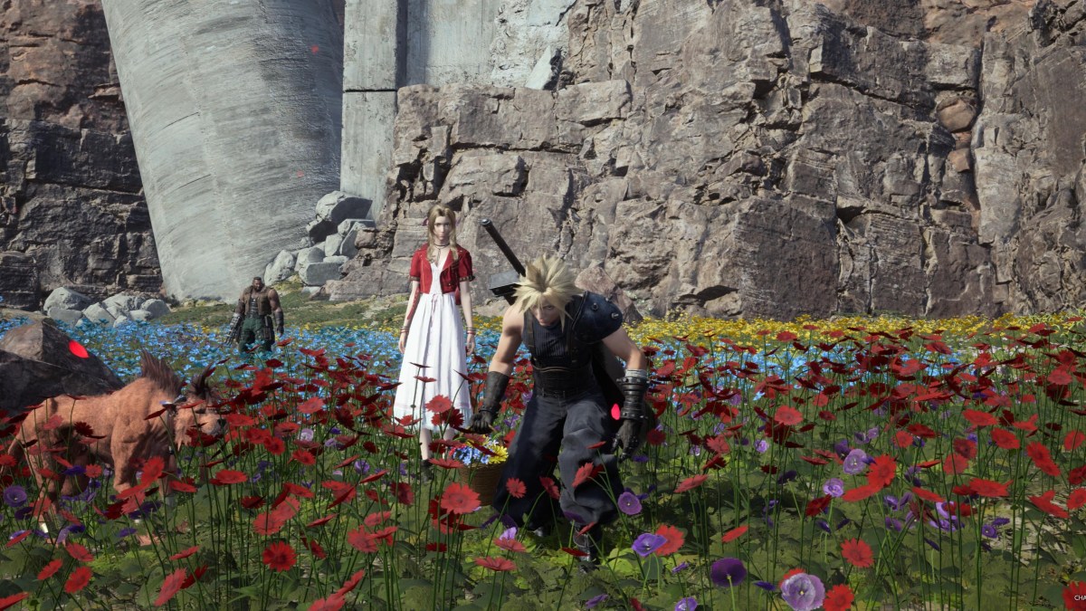 Final Fantasy VII FF7 Rebirth picking flowers