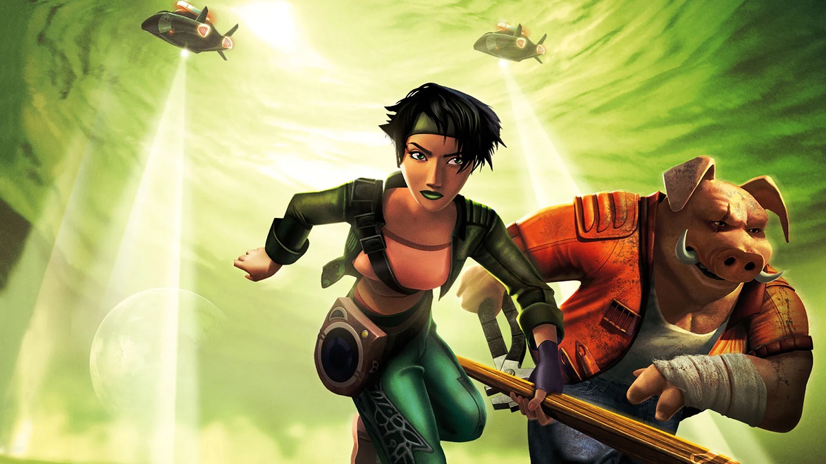Beyond Good and Evil: Jade and Uncle Pey'j running away from flying machines.