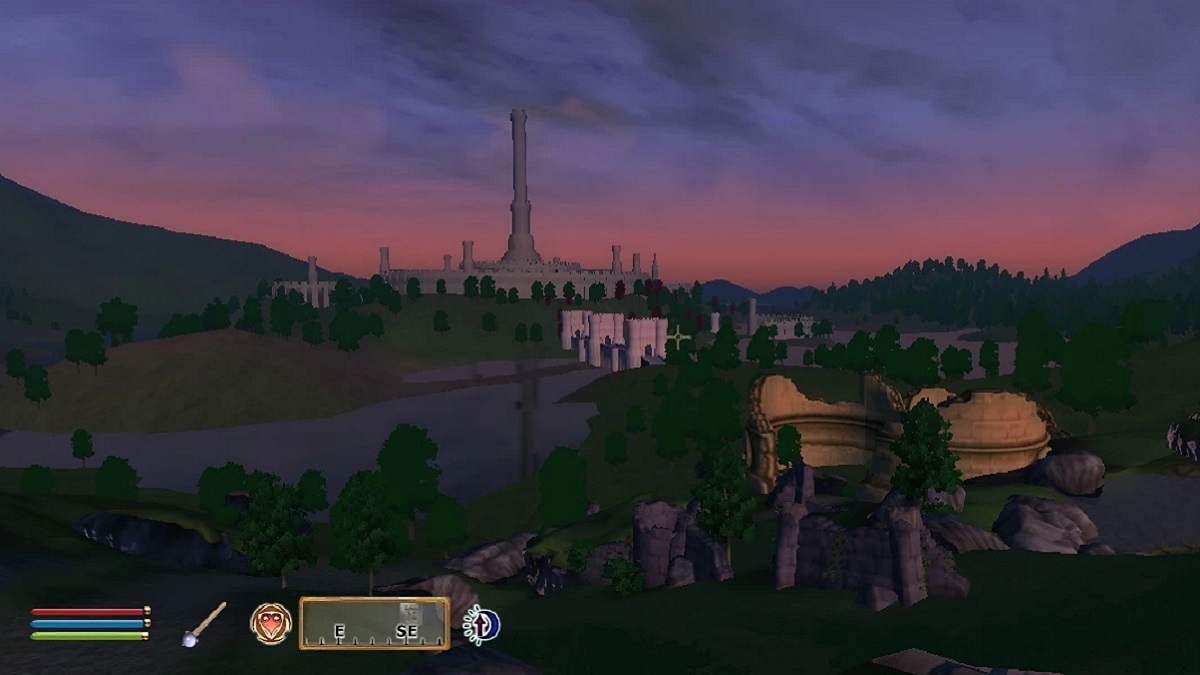Oblivion: a view of the Imperial City in the distance, but with cel-shaded graphics.
