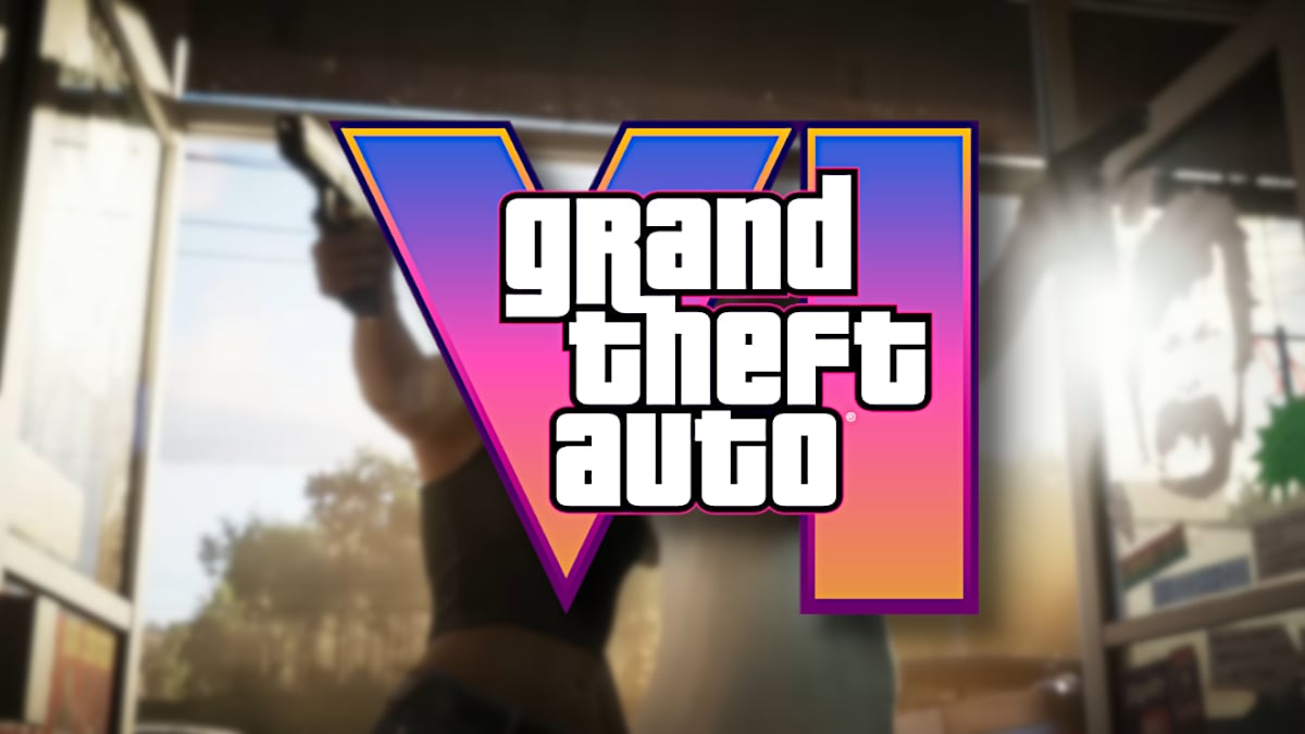 GTA 6 logo with two bank robbers in the background.