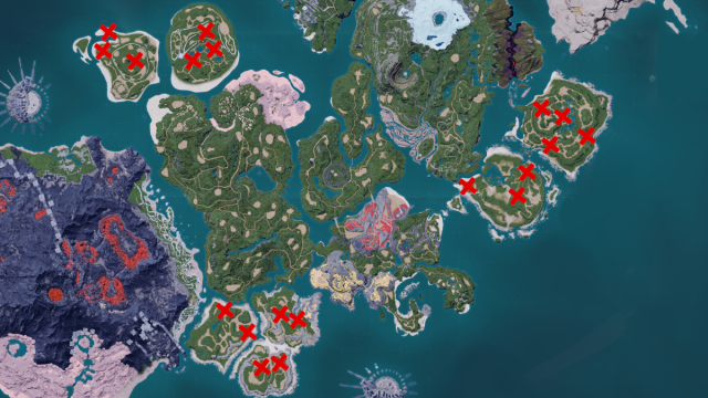 Map of Isolated Island Cavern dungeon locations in Palworld