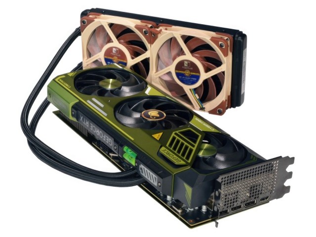 Image of two Nvidia RTX 4080 graphics cards with spirit levels on the side.