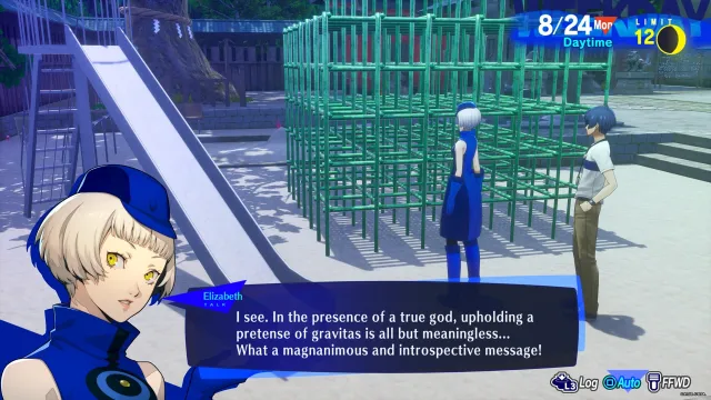 Elizabeth on a date with the main character in Persona 3 Reload
