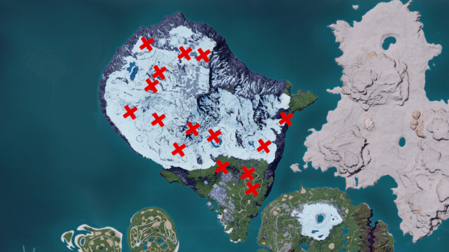 Map of Sacred Mountain Cavern dungeon locations in Palworld