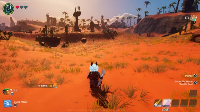 The desert biome in Lego Fortnite, where you can find tons of Sand. 