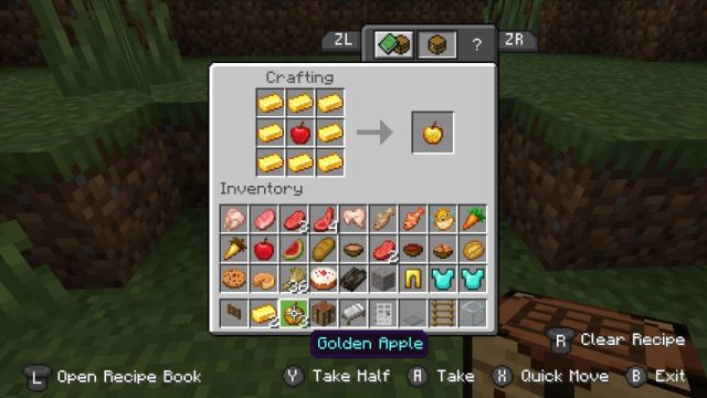 The Minecraft crafting UI for Golden Apples and Carrots