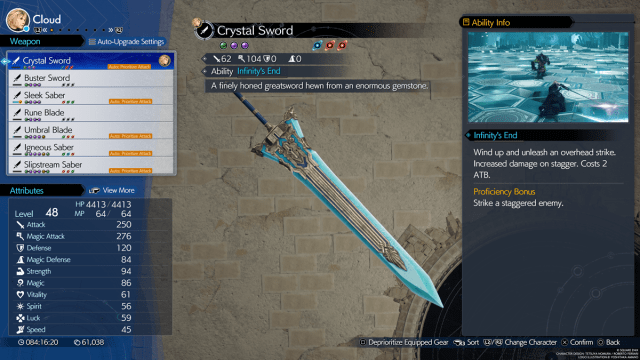 FF7 Rebirth Cloud Weapon Crystal Sword