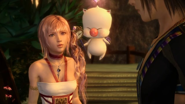 Serah and Mog in Final Fantasy XIII-2, the sequel to the original RPG for PS3