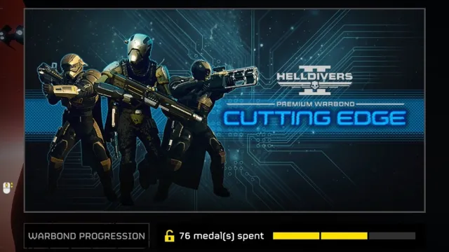 An in-game banner for Helldivers 2's Cutting Edge Warbond/season pass.