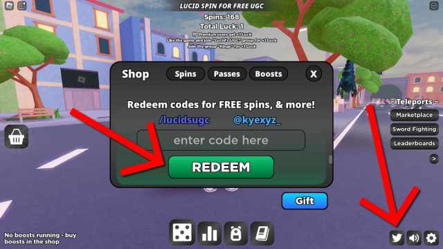 How to redeem codes in Spin 4 Free UGC