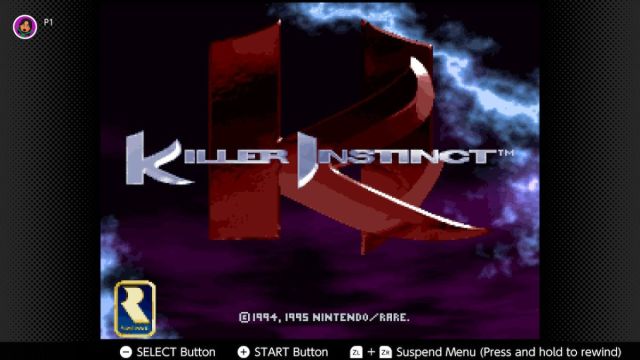 The Killer Instinct Nintendo Switch online opening screen, with the Rare logo in the bottom left