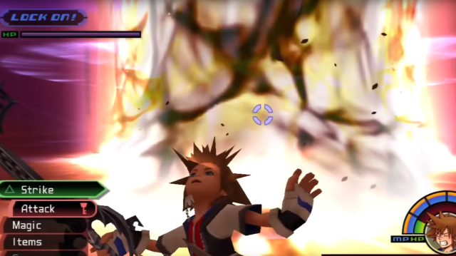 Sora taking a hit from Sin Harvest in Kingdom Hearts