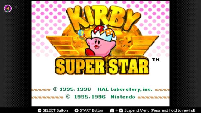 Kirby Super Star, wie es auf dem Startbildschirm von Nintendo Switch Online erscheint