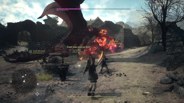 Dragon's Dogma 2 fighting diseased dragon in Melve