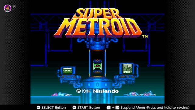 Der Titelbildschirm von Nintendo Switch Online für Super Metroid auf dem SNES