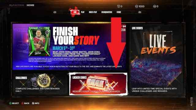 WWE 2K24 Locker Codes Guide Main menu