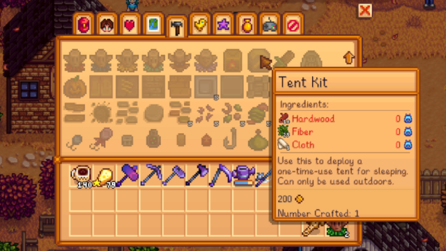 How to craft a Tent Kit in Stardew Valley
