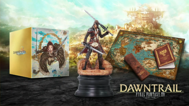FFXIV Dawntrail Physical Collector's Edition, which includes Adventurer's Pen Case, Viper figure, Adventurer's cloth map, Unending Journey notebook