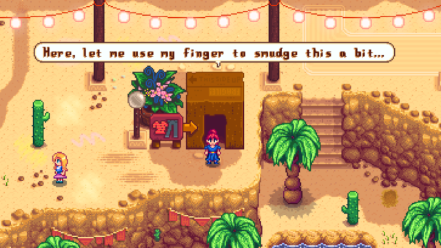 Interesting quote when visiting Emily's Outfit Services at the Desert Festival in Stardew Valley