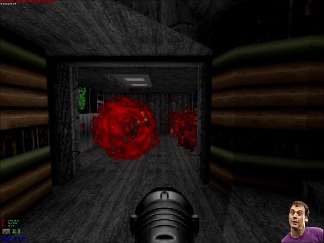 Doom 2: Dan Forden in the corner as a Doom monster gets exploded from a rocket.